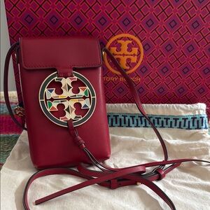 Tory Burch Red Crossbody Bag with Metallic Logo